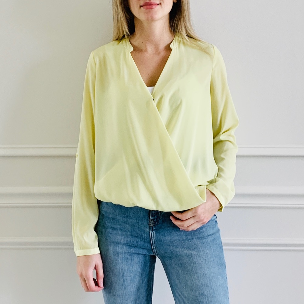 {DKNY} Yellow Long Sleeve Wrap Top
